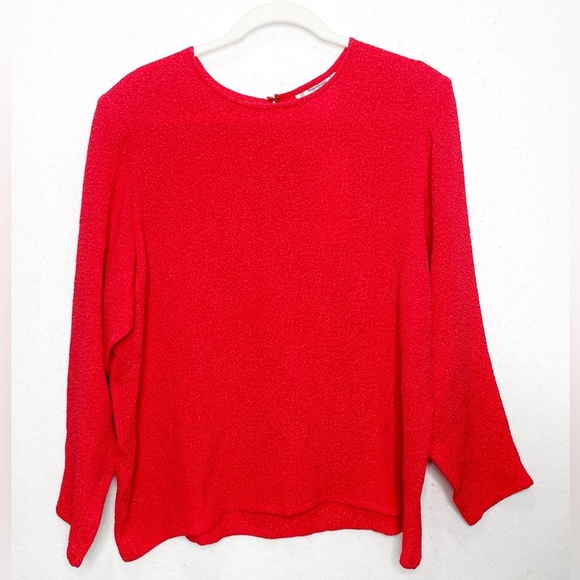 Vintage Yves Saint Laurent Red 100% Silk French Sleeve Textured Blouse Size 44 - Picture 1 of 5